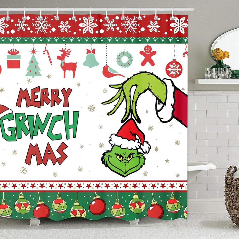 SHOCAWS Christmas Shower Curtain 72x72 Inches - Polyester Fabric with Weighted Hem Design, Includes 12 Hooks, Xmas Holiday Bathroom Decor - Image 1